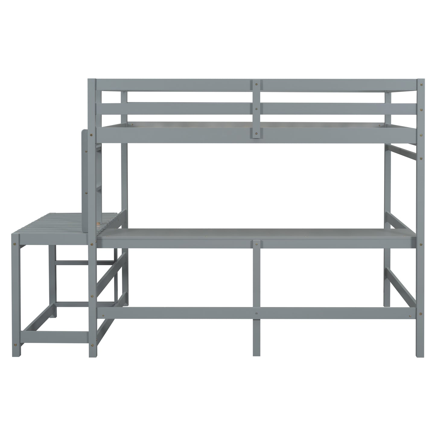 Full Size High Loft Bed with Built-in Desk, Ladder Platform, Ladders, Guardrails ,Grey