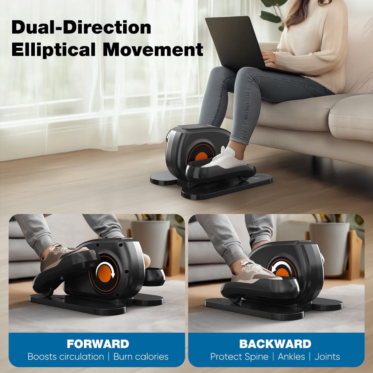 Under-Desk Elliptical Machine–Compact & Quiet Mini Pedal Exerciser with Adjustable Speed, LED Display, Portable Fitness Solution for Home or Office Workouts