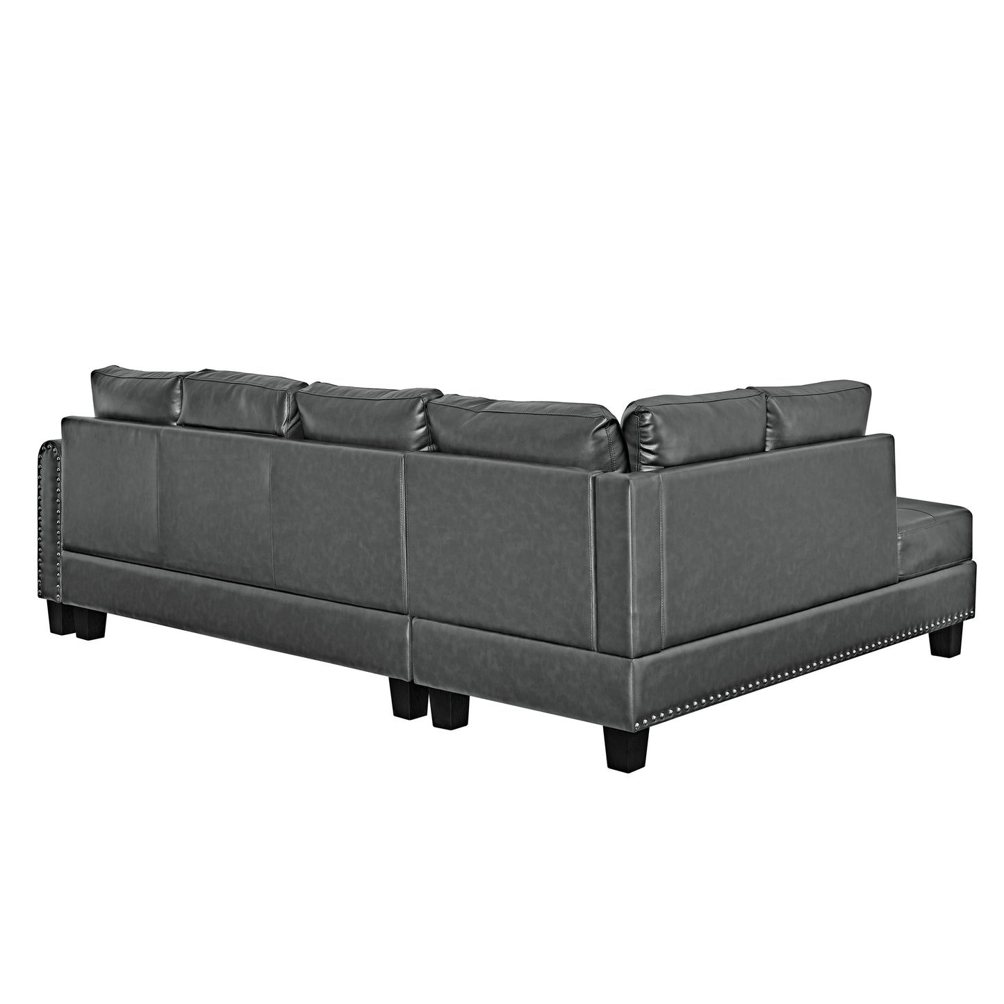 [SantaChoice] Sectional 3-Seaters Sofa , reversible recliner, Storage pad and wood grain cup holder, Non-slip leg, pu, grey