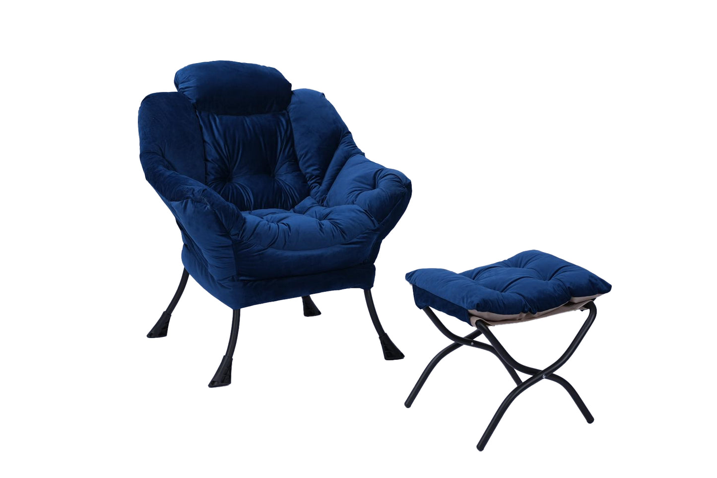 [SantaChoice] Living Room Chairs Modern Cotton Fabric Lazy Chair, Accent Contemporary Lounge Chair, Single Steel Frame Leisure Sofa Chair with Armrests and A Side Pocket (Blue) ,with ottoman ,with footrest