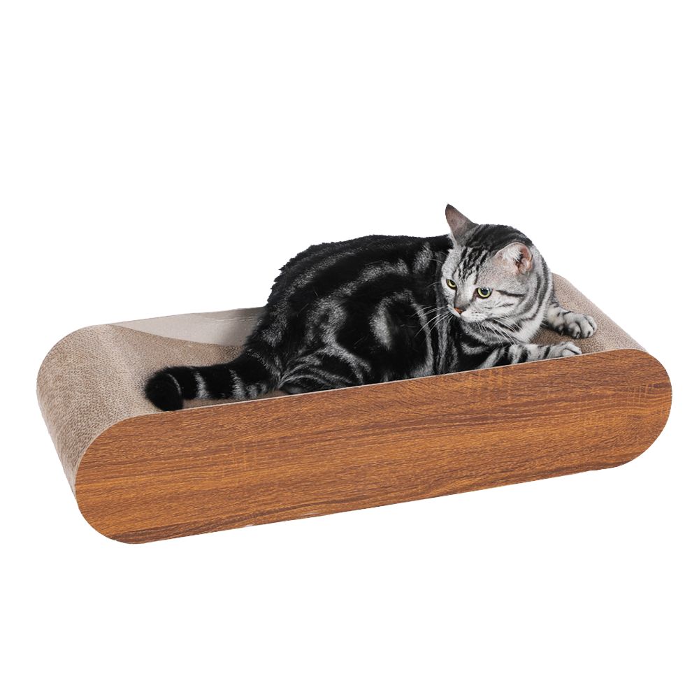 Fluffydream Cat Scratcher, Cardboard Lounge Bed, Bone Shape Design, Recyclable Corrugated Scratching Pad, Stable and Durable, Furniture Protector, Reversible, Wood