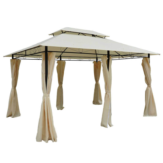 10' x 13' Patio Gazebo, Outdoor Gazebo Canopy Shelter with Curtains, Vented Roof, All-Weather Steel Frame, for Garden, Lawn, Backyard and Deck, Cream White