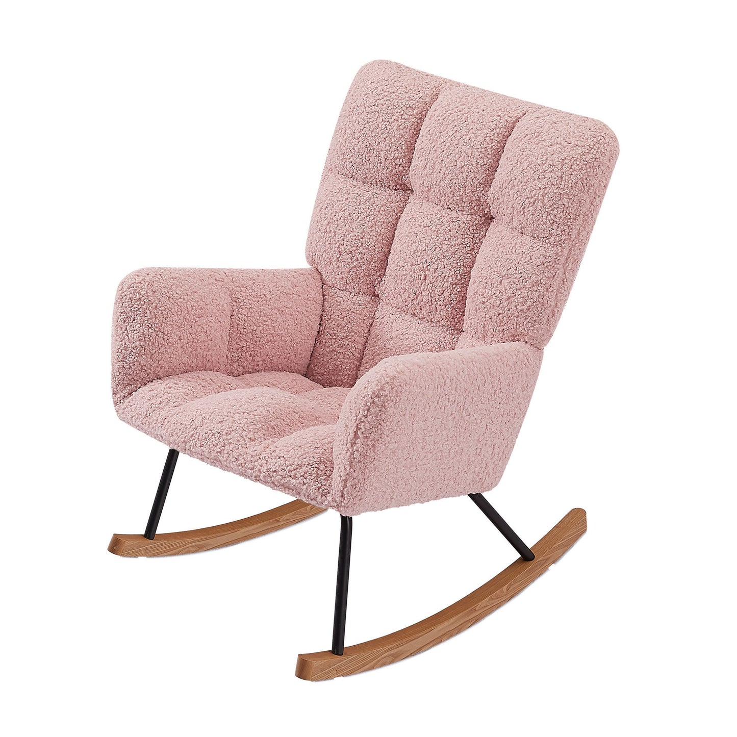 [SantaChoice] Rocking Chair, Leisure Sofa Glider Chair, Comfy Upholstered Lounge Chair with High Backrest, for Nursing Baby, Reading, Napping PINK