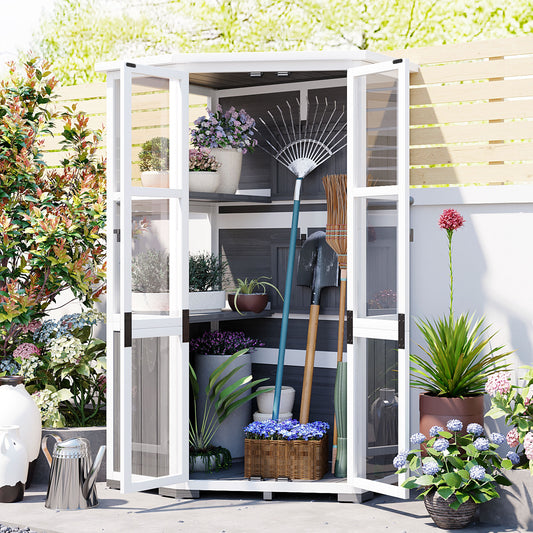 [Assembly Video Product] TOPMAX 63'' Height Garden Wood Storage Cabinet Outdoor Tool Storage Shed, Mini Greenhouse Cold Frame with Waterproof- Roof and Lockable Door for Backyard,Patio, Lawn, Gray