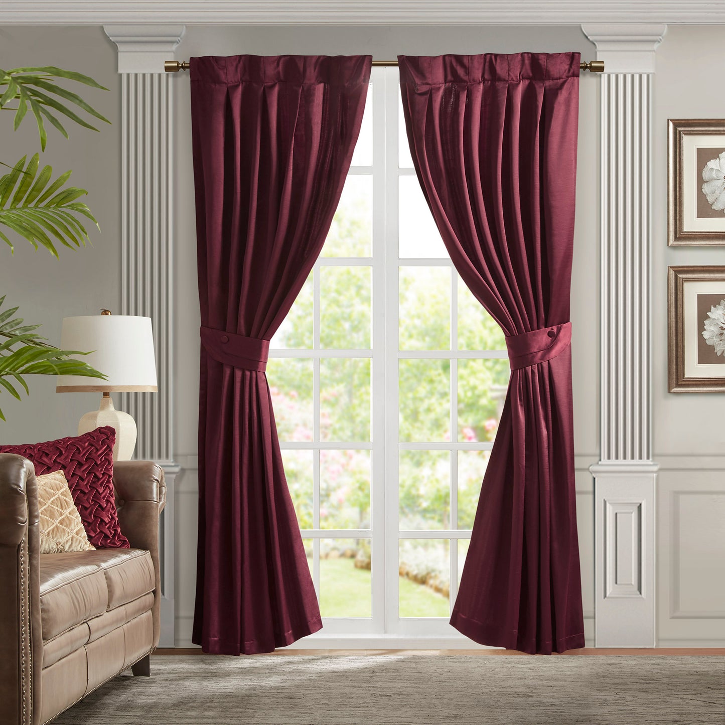 Pleat Curtain Panel with Tieback (Single) Burgundy 52x84'