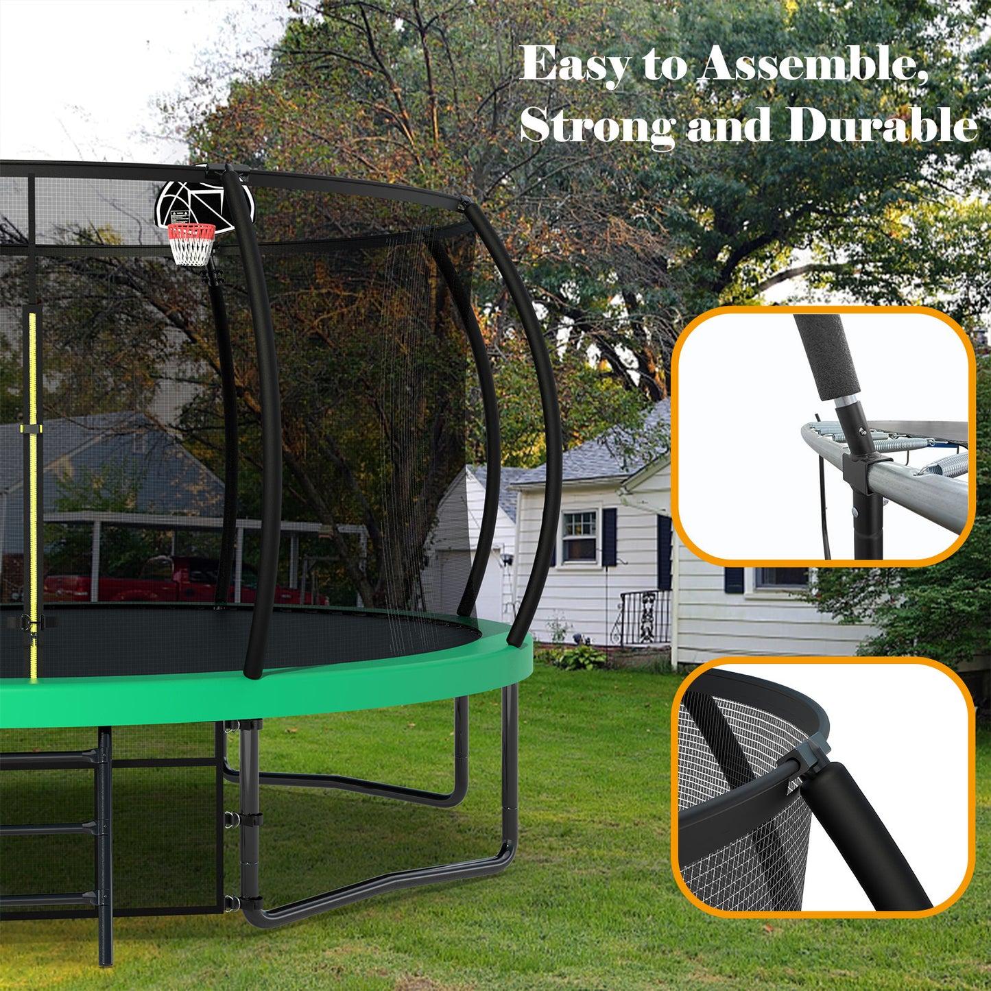 14FT Trampoline with Enclosure - Recreational Trampolines with Ladder and AntiRust Coating, ASTM Approval Outdoor Trampoline for Kids