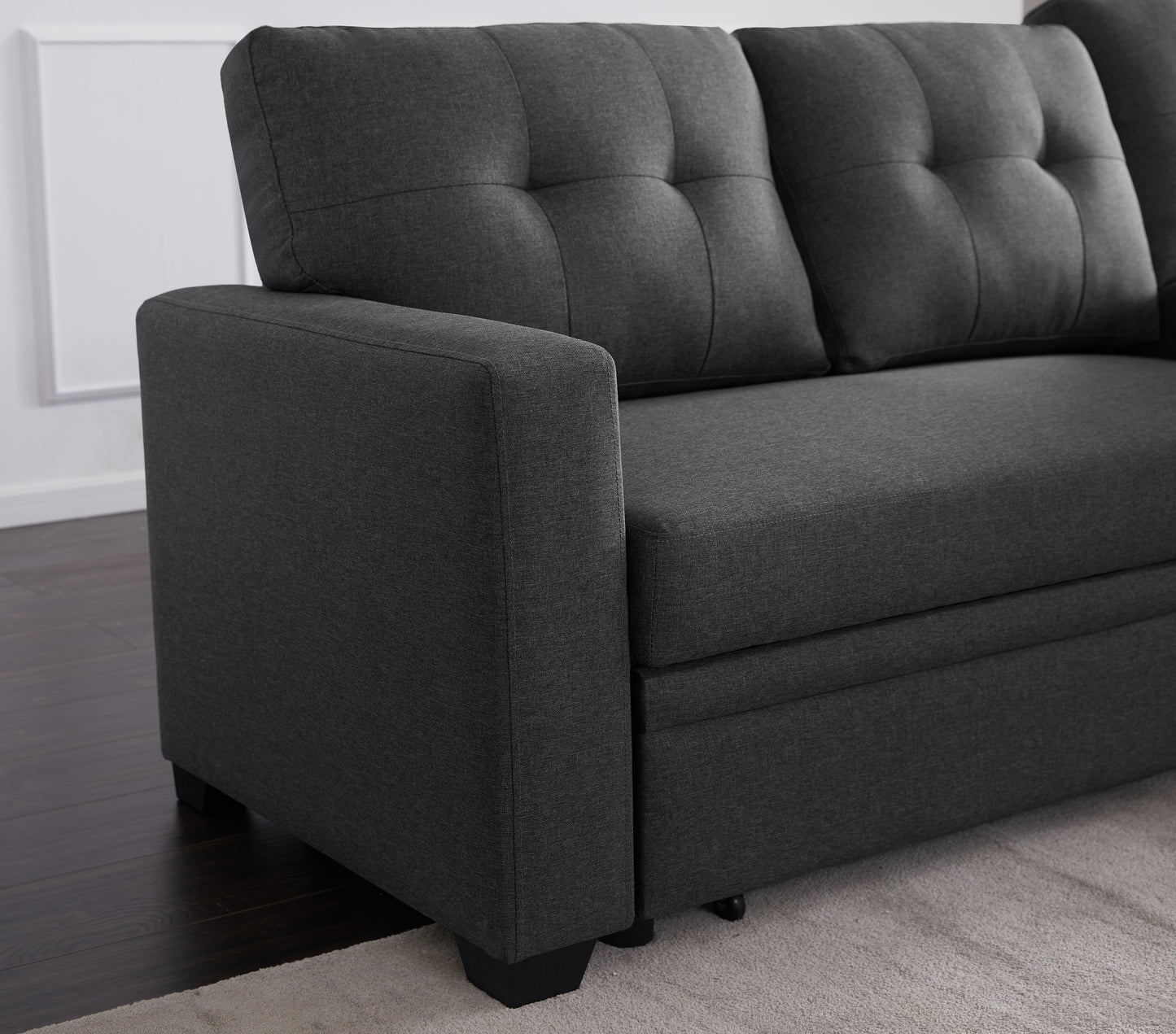 [SantaChoice] Upholstered Pull out Sectional Sofa with Chaise