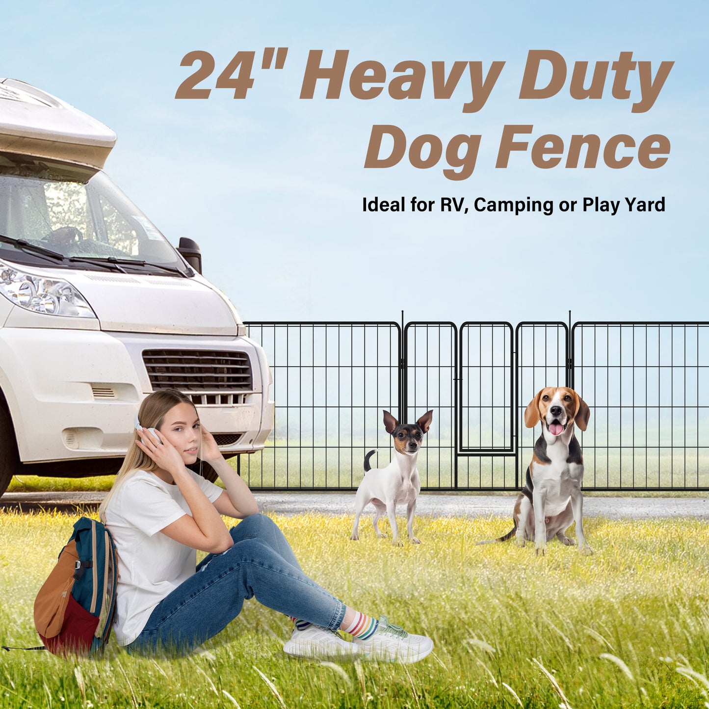 Dog Playpen Indoor Outdoor, 24" Height 8 Panels Fence with Anti-Rust Coating, Metal Heavy Portable Foldable Dog Pen for Large, Medium Small Dogs RV Yard Camping