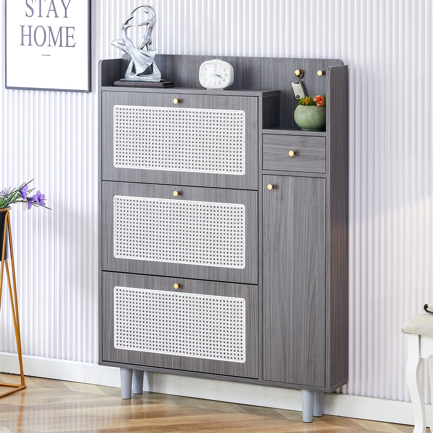 Modern minimalist storage cabinet, Japanese rattan shoe cabinet, bed top cabinet, small home furniture. Suitable for corridors and living rooms. GZ-DI-03