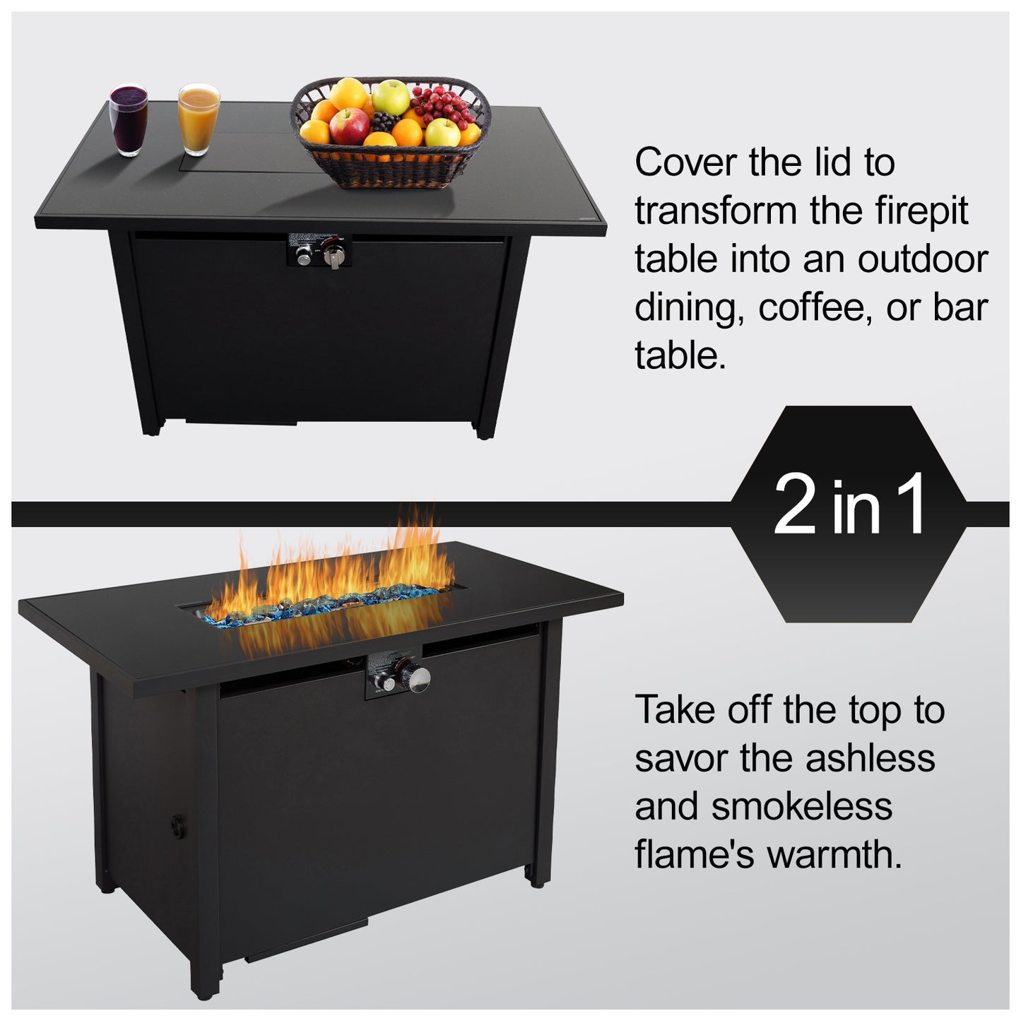 25" H x 42" W Steel Outdoor Fire Pit Table with Lid