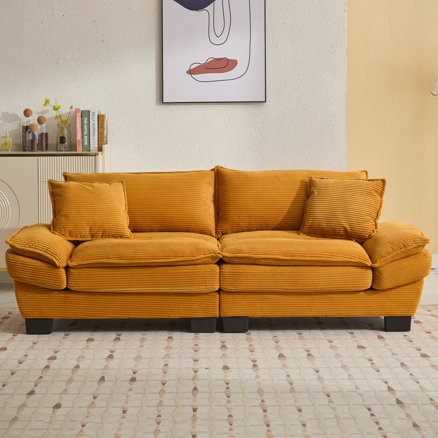 Corduroy Sofa Sleeper Couch Loveseat Sofa with Pillows Comfy Upholstered Deep Seat Sofa for Bedroom,Living Room,Apartment,Office,Dorm-Yellow Corduroy