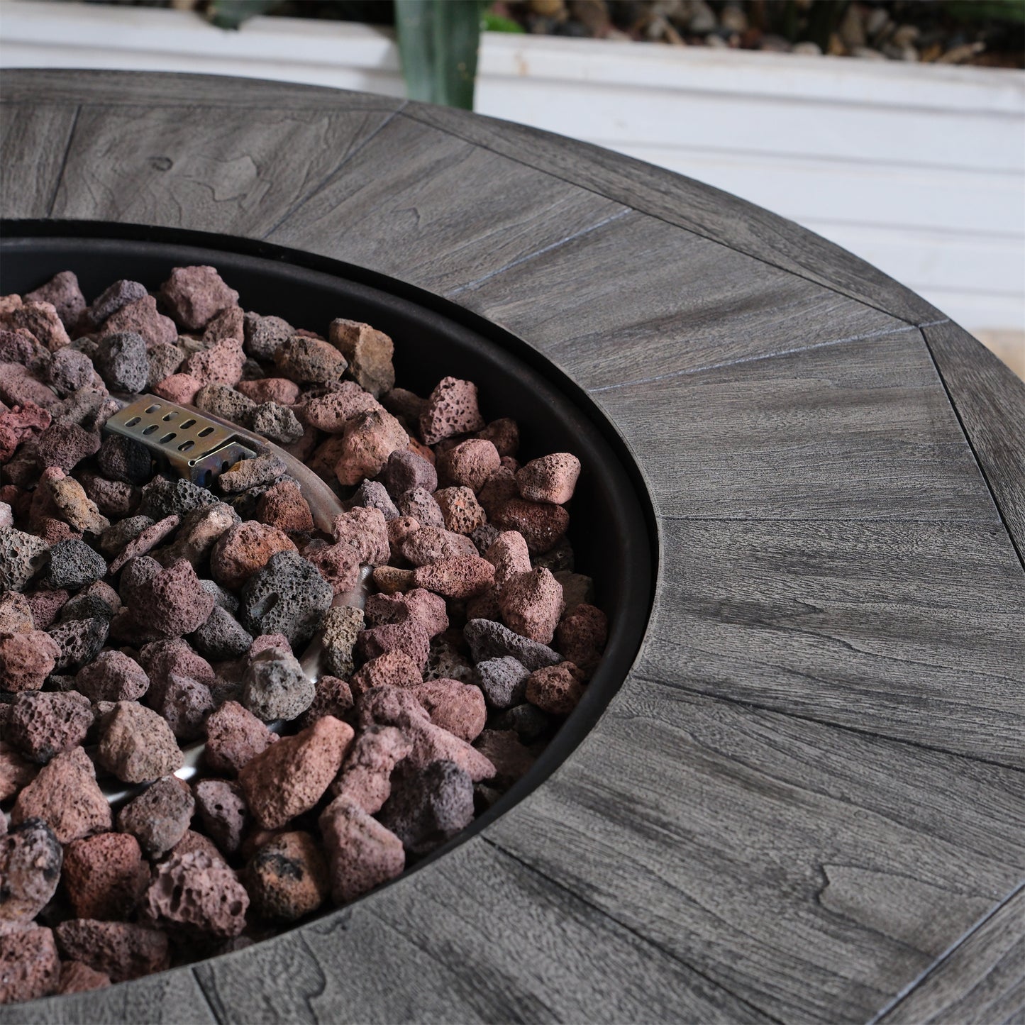 Outdoor Propane Fire Pit, Square Stonecrest Gas Fire Pit for Outside Patio, Concrete Propane Fire Table 50,000 BTU Gas Fire Pit w Lava Rocks, Waterproof Cover