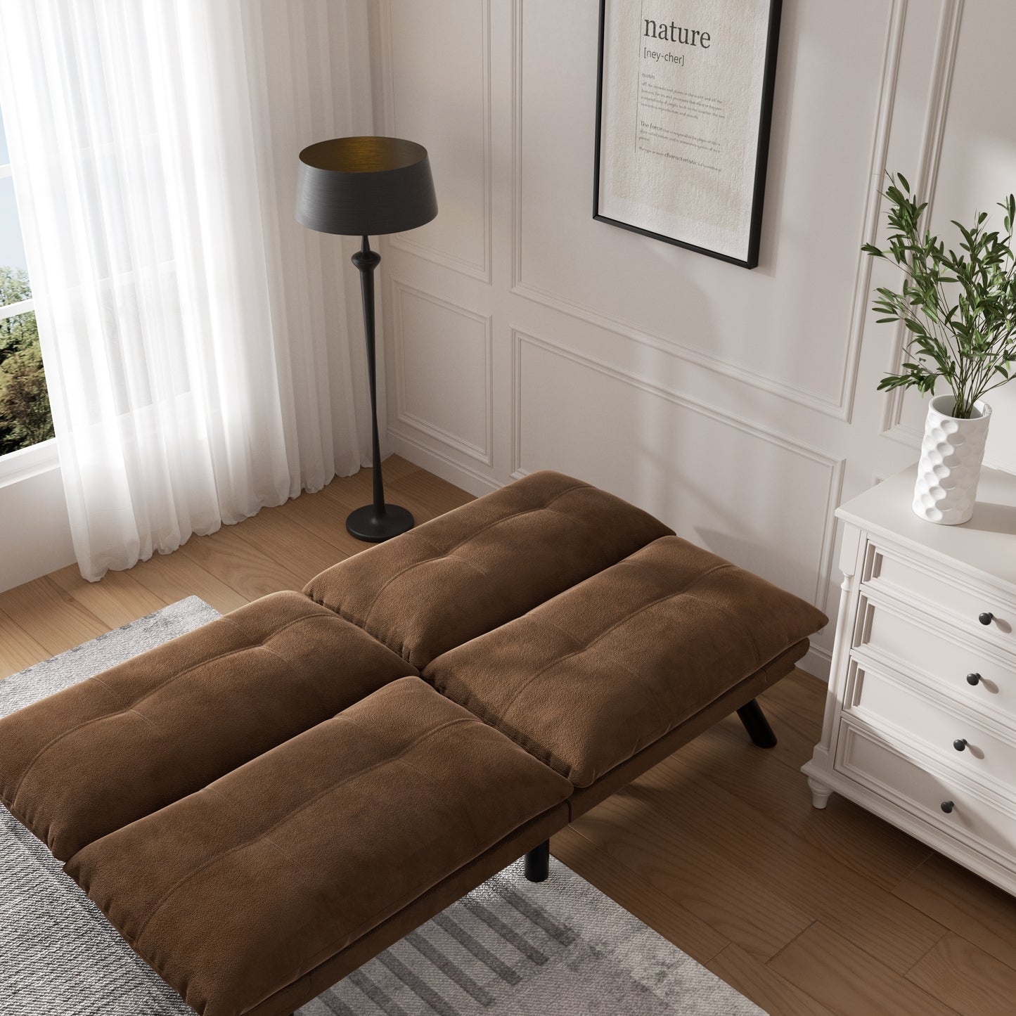 [SantaChoice] Leatehr Feeling Brown Convertible Folding Modern sofa Bed