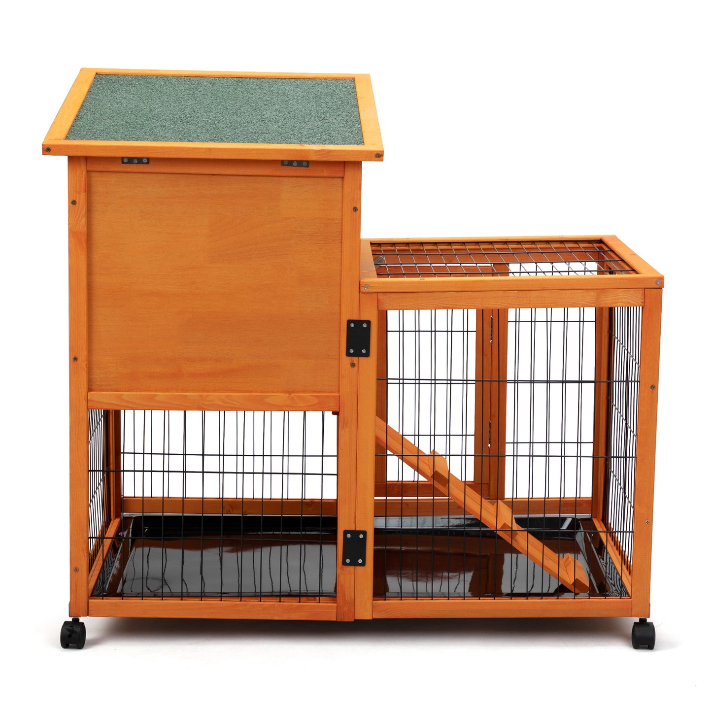 Detachable Rabbit Hutch with Removable Tray and Rolling Casters, Orange