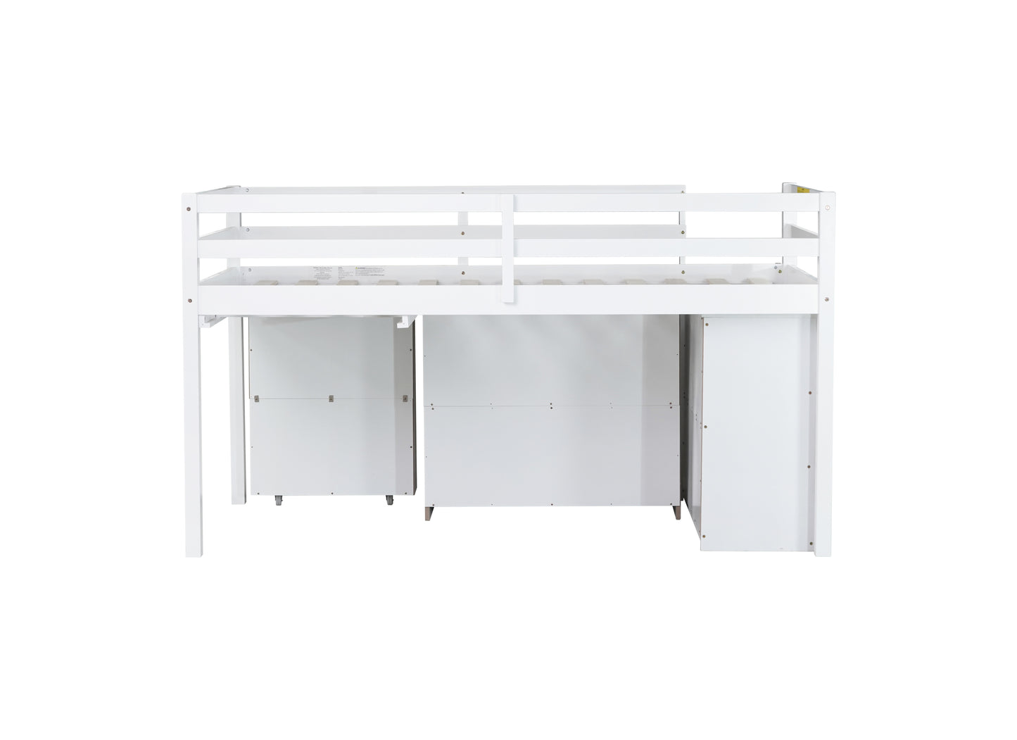 Twin Loft Bed w. stroage case ,drawers,Twin Loft Bed with ,Drawer Cabinet, Shelf Cabinet and Pulling -Out Desk,Rubber Wood Loft Bed with Safety Guardrail ,Ladder,White