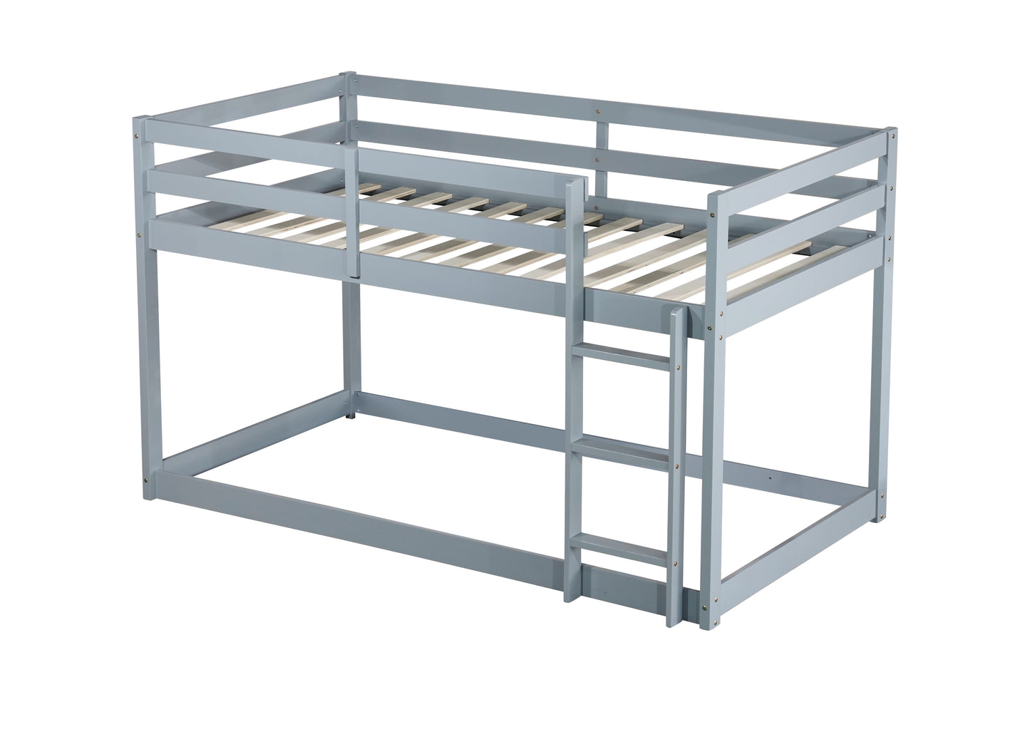 Solid Wooden, Solid Rubber Wooden Twin over Twin Loft Bed with Ladder, with Bed Platform of Strengthened Slats , Grey