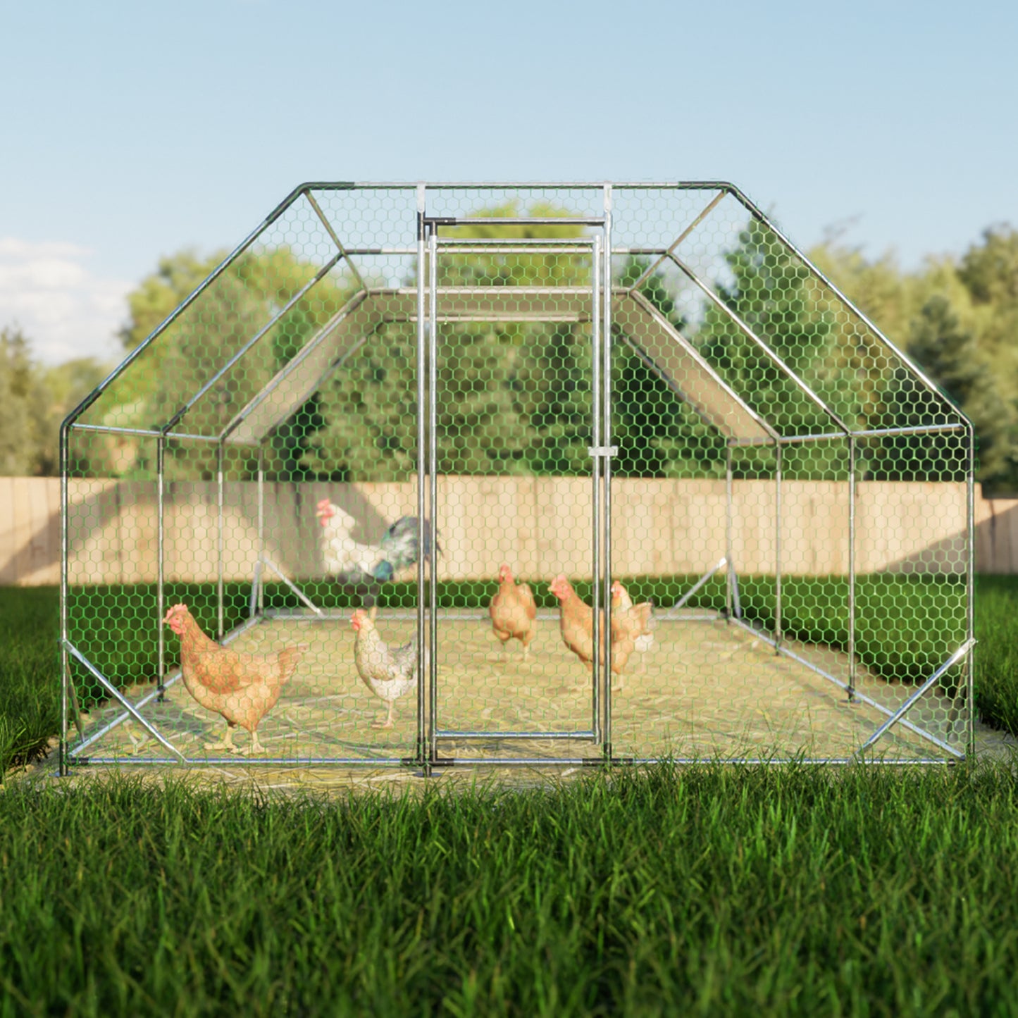 10 ft. x 20 ft. Galvanized Large Metal Walk in Chicken Coop Cage Farm Poultry Run Hutch Hen House