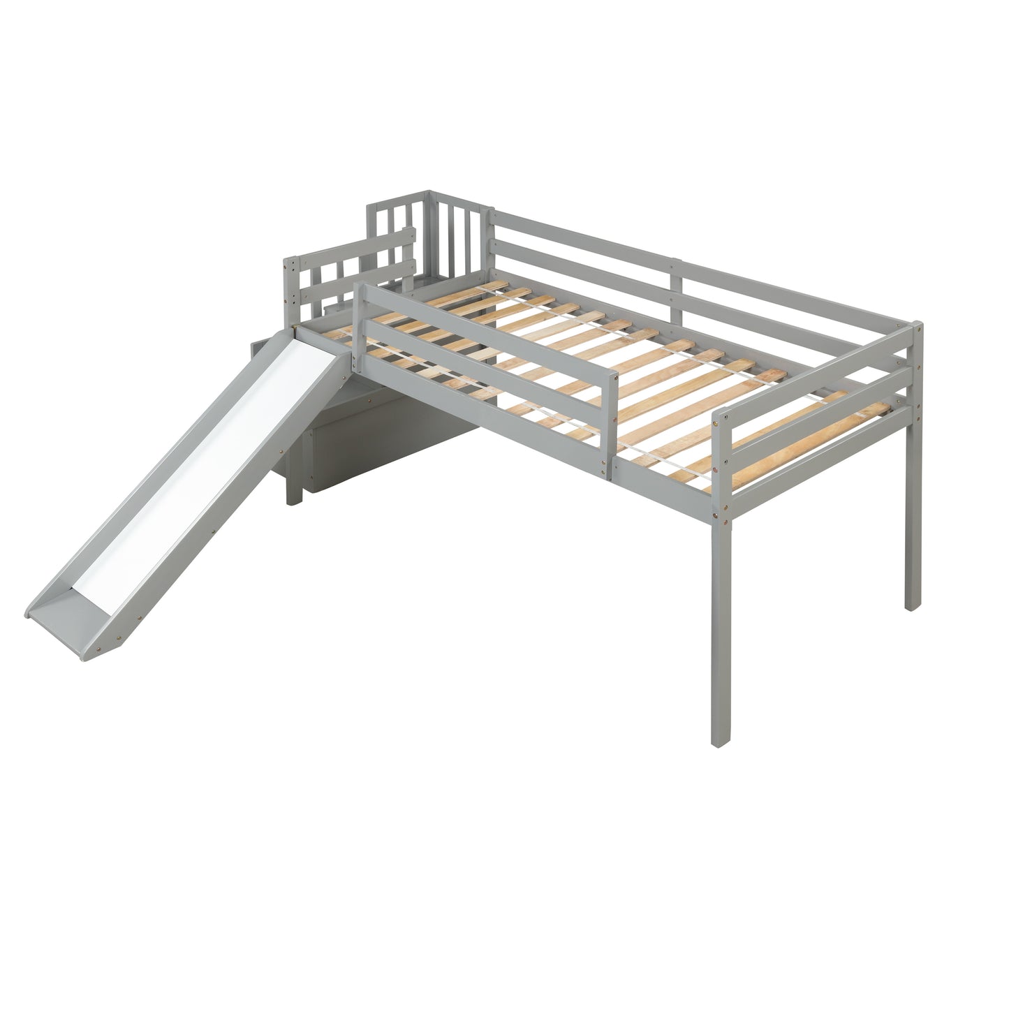 Loft Bed with Staircase, Storage, Slide, Twin size, Full-length Safety Guardrails, No Box Spring Needed, Grey (Old Sku:W504S00005)