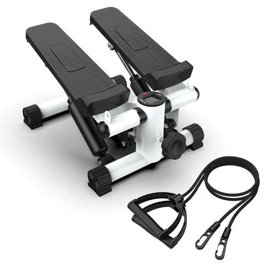 Mini Steppers for Exercise, Stair Stepper with Resistance Bands, Mini Stepper with 300LBS Loading Capacity, Hydraulic Fitness Stepper with LCD Monitor(Black+White)