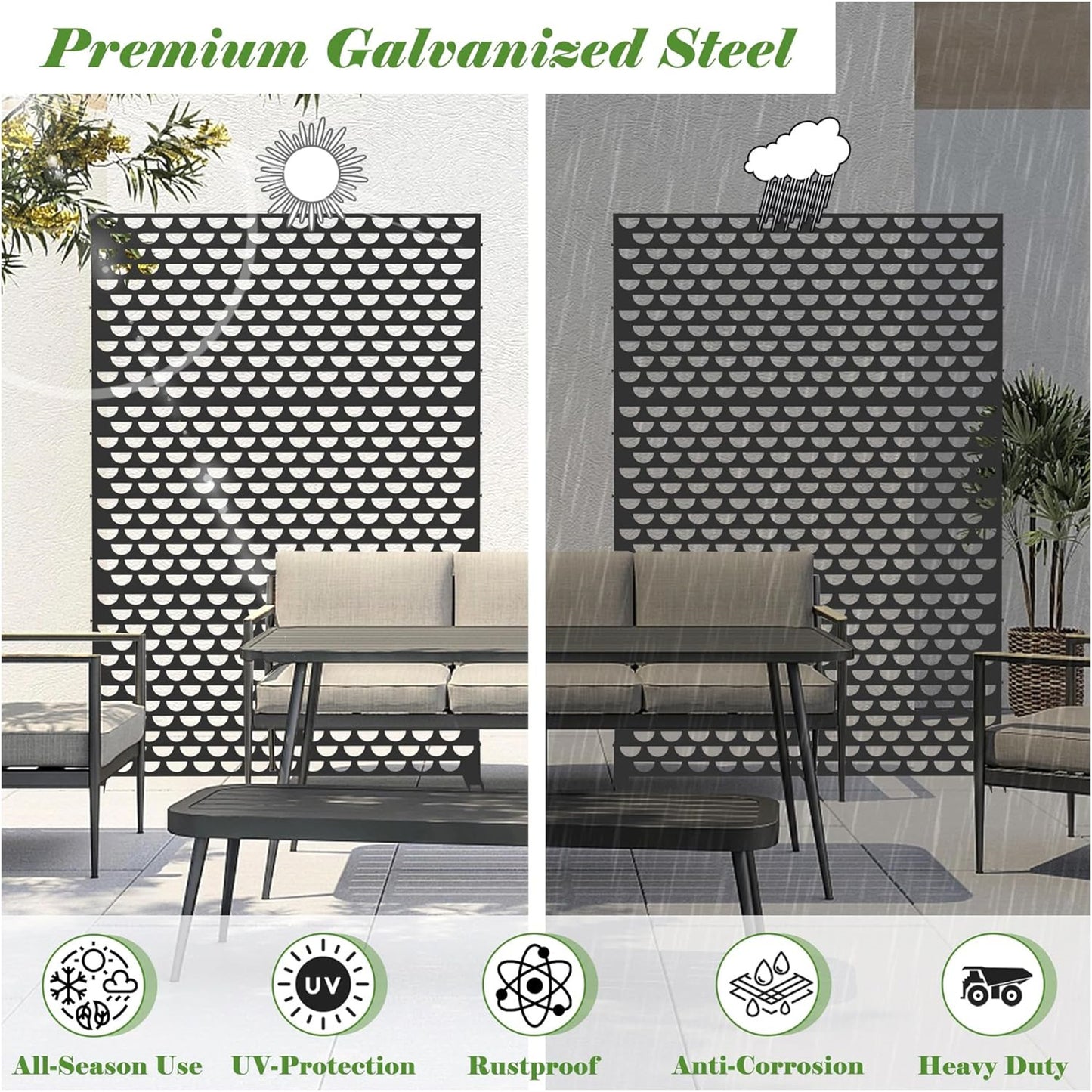 Metal Privacy Screens and Panels with Free Standing, Freestanding Outdoor Indoor Privacy Screen, Decorative Privacy Screen for Balcony Patio Garden, Semi-Circular Shape