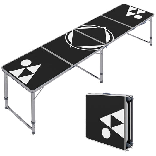 Outsunny 8ft Portable Beer Pong Table with Adjustable Legs, Folding Camping Table, Aluminum Picnic Table, for Party, Travel, BBQ, Beach, Black and White