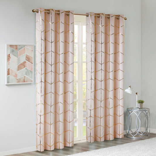 Total Blackout Metallic Print Grommet Top Curtain Panel(Only 1 Pc Panel)