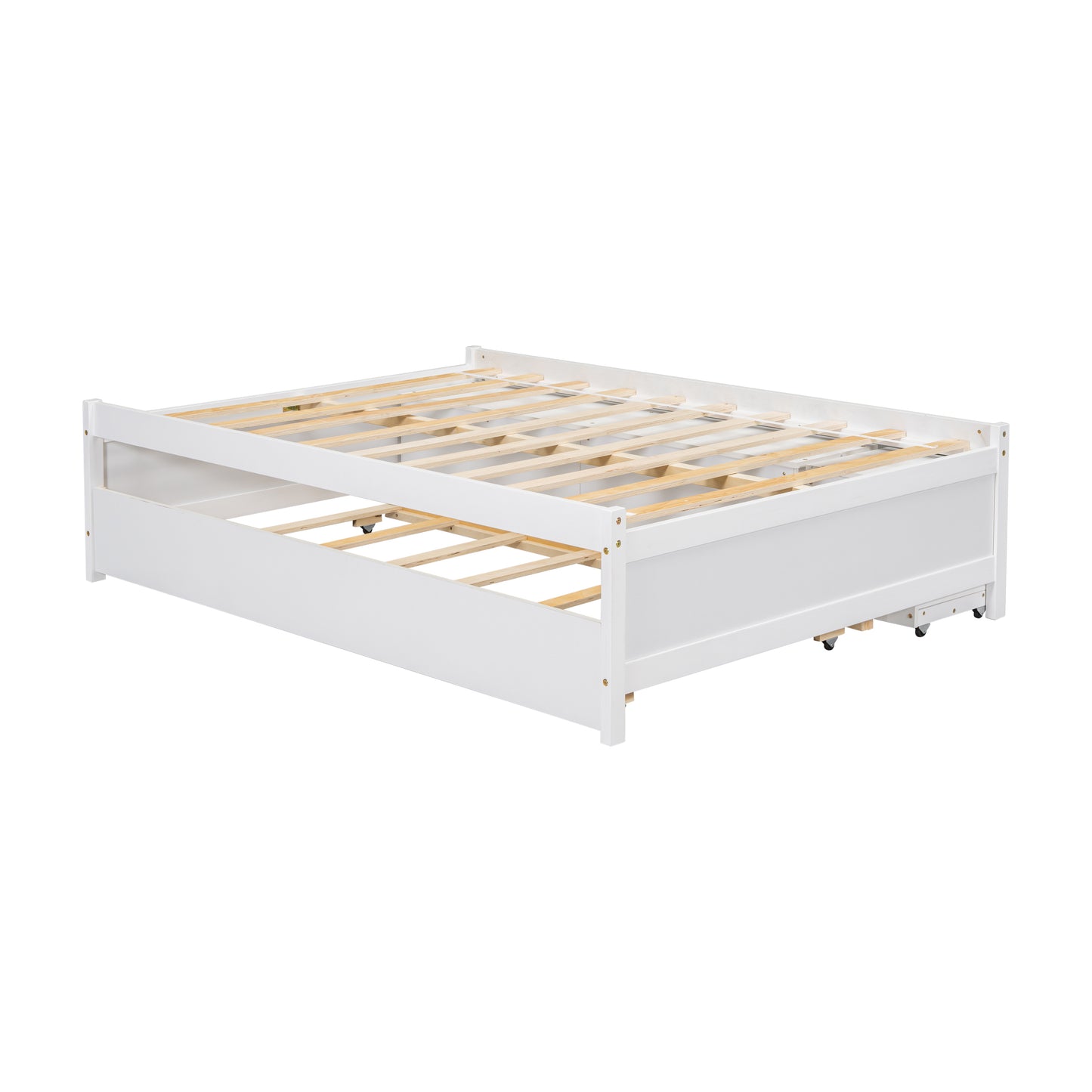 Full Size Storage Bed , Solid Wood Bed with Trundle, Under bed Storage Box of 2 Drawers, Shelves, and Nightstand ,White