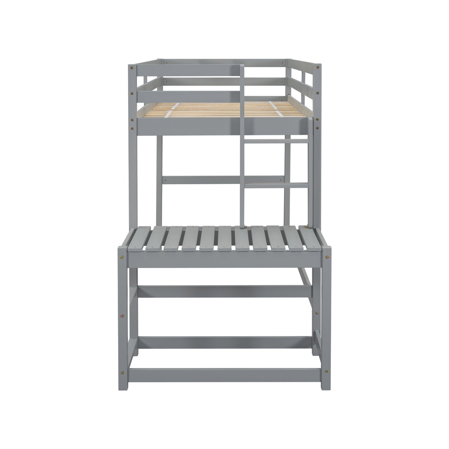 Twin Size High Loft Bed with Ladder landing Platform, Ladders, Guardrails,Grey