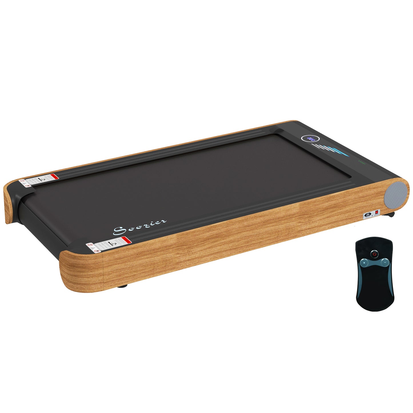 Soozier Under Desk Treadmill, 2.5HP Portable Walking Pad with Bluetooth Speaker, Wheels, Remote Control, LED Display, 265 lbs. Weight Capacity, for Home Gym Office, Wood Look