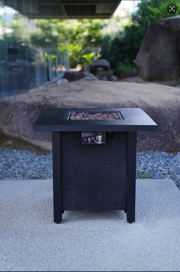 25" H Outdoor Patio Propane Gas Fire Pit Table - 50,000 BTU High-temperature-resistant carving process for environmentally friendly materials with the effect of rattan weaving grain