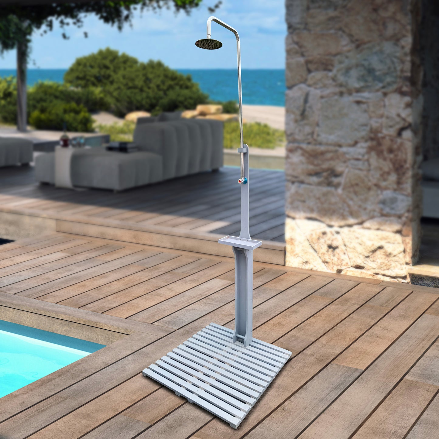 Outdoor Garden  Pool Shower with Chassis Board, for Swimming Pool, Patio, Terrace, Garden,Wood