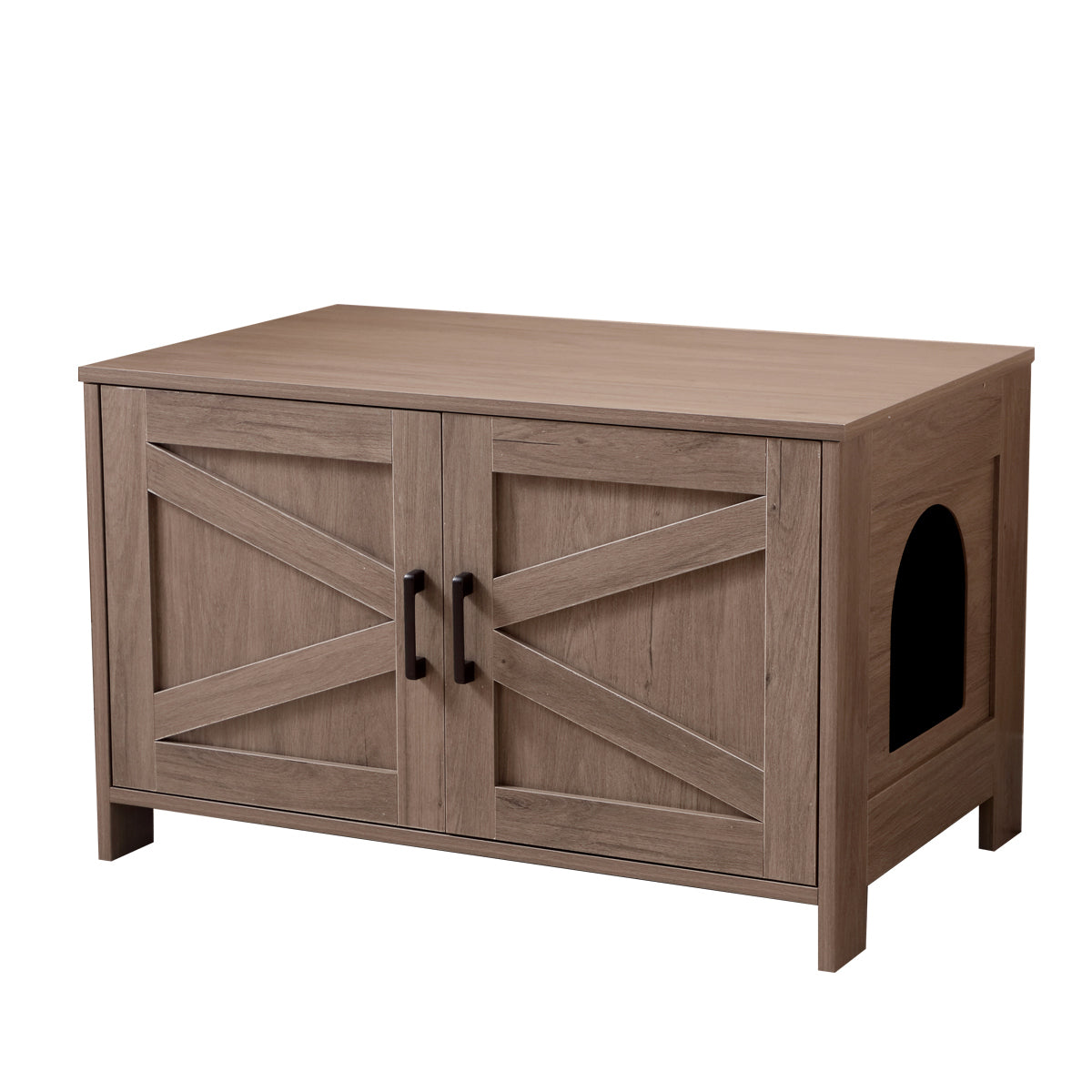 Cat Litter Box Enclosure, Litter Box Furniture Hidden with Barn Door, Wooden Cat Washroom Furniture, Cat House, End Table, Fit Most of Litter Box, Greige