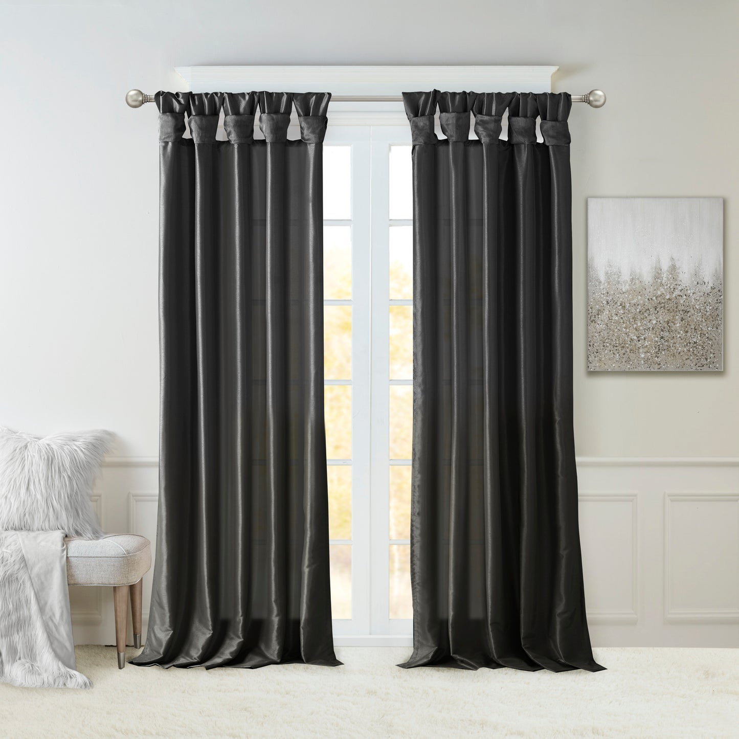 Twist Tab Lined Window Curtain Panel Black 50x120'