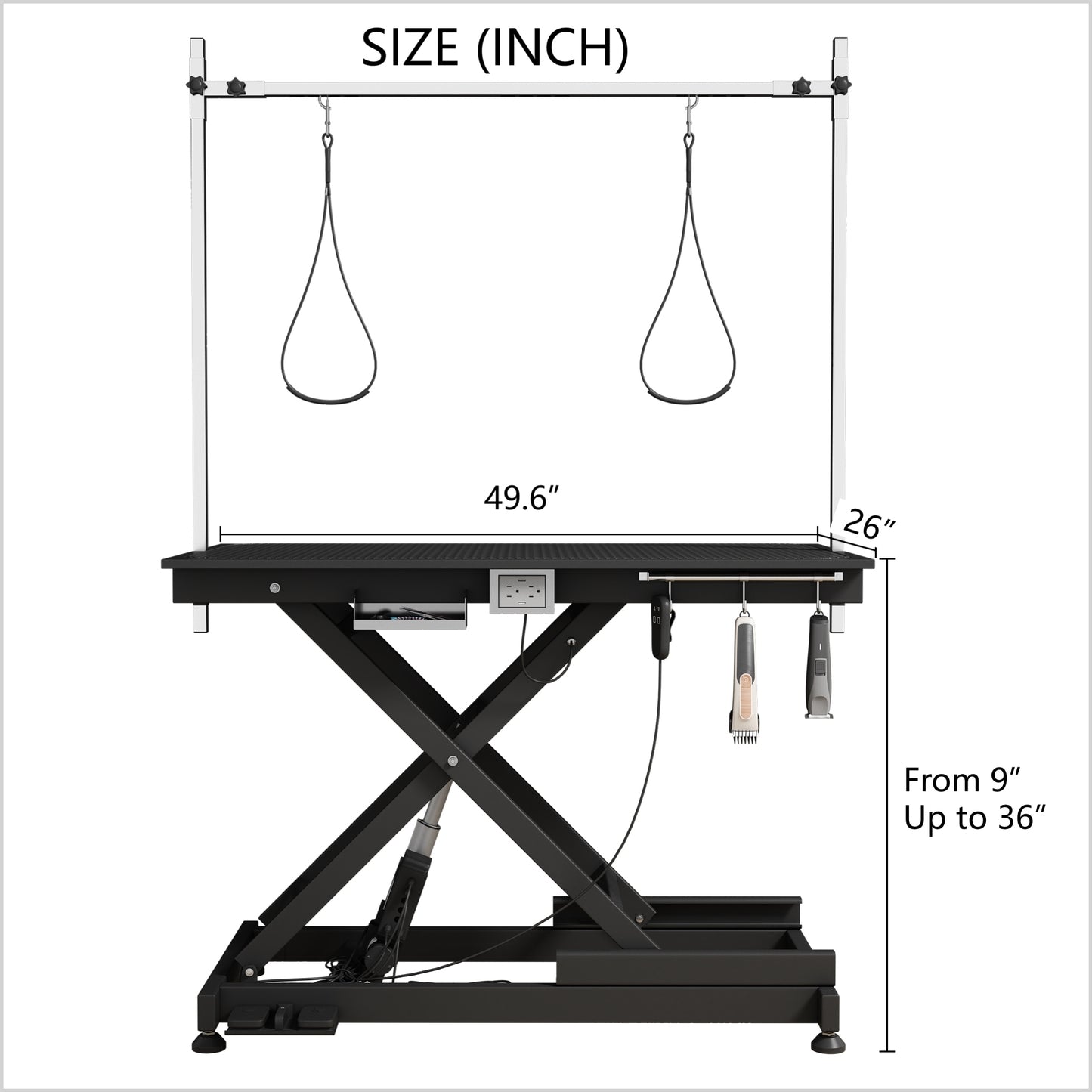 electric pet grooming table, 110V/220V professional groomer recommend super Deluxe electric pet grooming table, 110V/220V professional groomer recommend height adjust from 8 up to 36inch BLACK COLOR