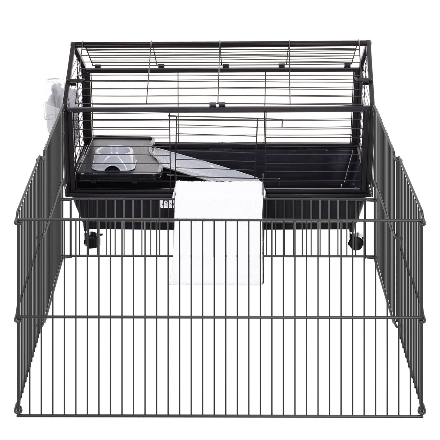 Small Animal Playpen Cage w/ Rolling Caster, Water Bottle, 35" L