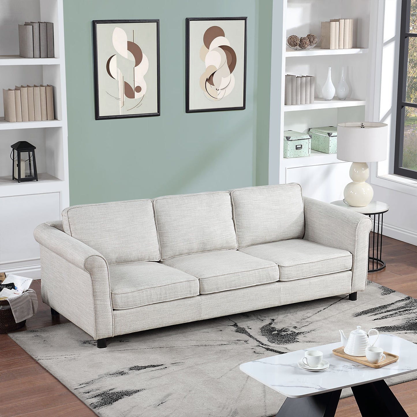 [SantaChoice] 89.37inch 3 Seats Upholstered Sofa,  Bishop Beige