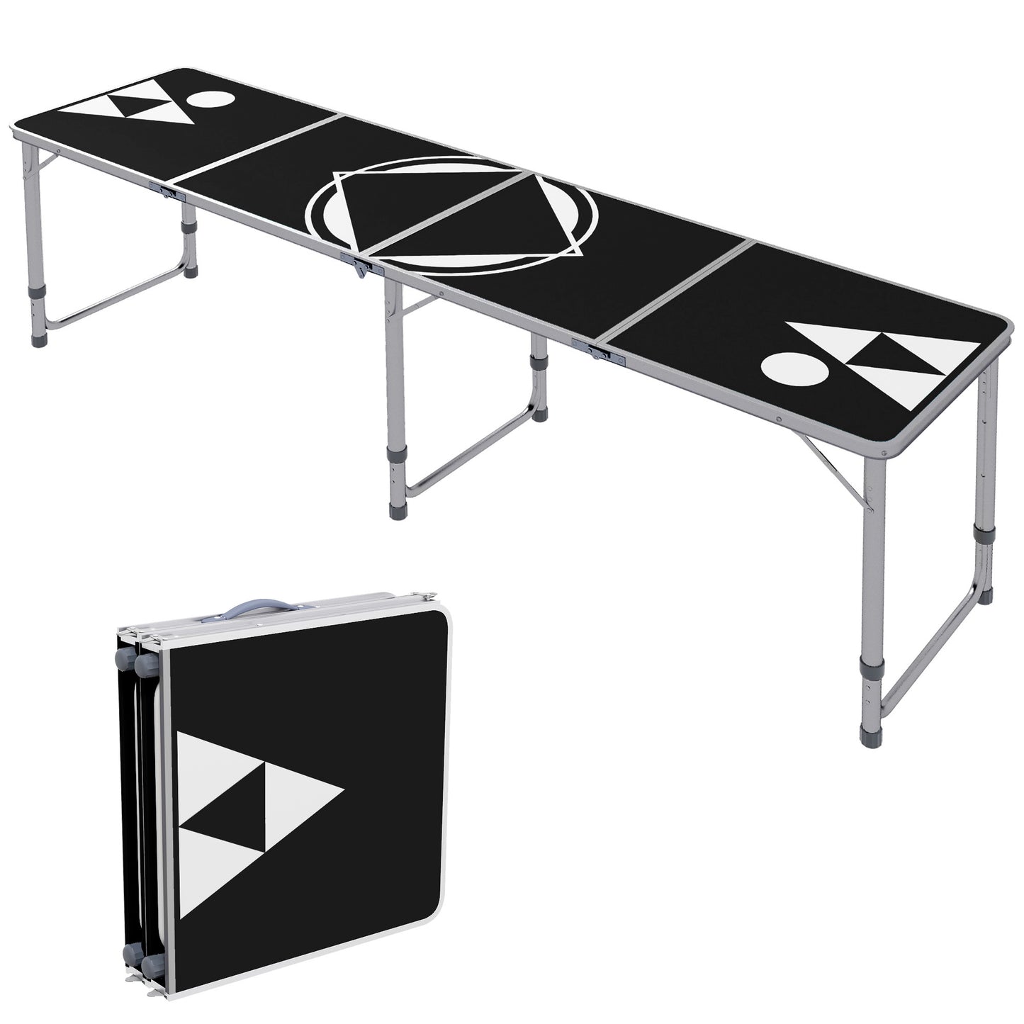 Outsunny 8ft Portable Beer Pong Table with Adjustable Legs, Folding Camping Table, Aluminum Picnic Table, for Party, Travel, BBQ, Beach, Black and White