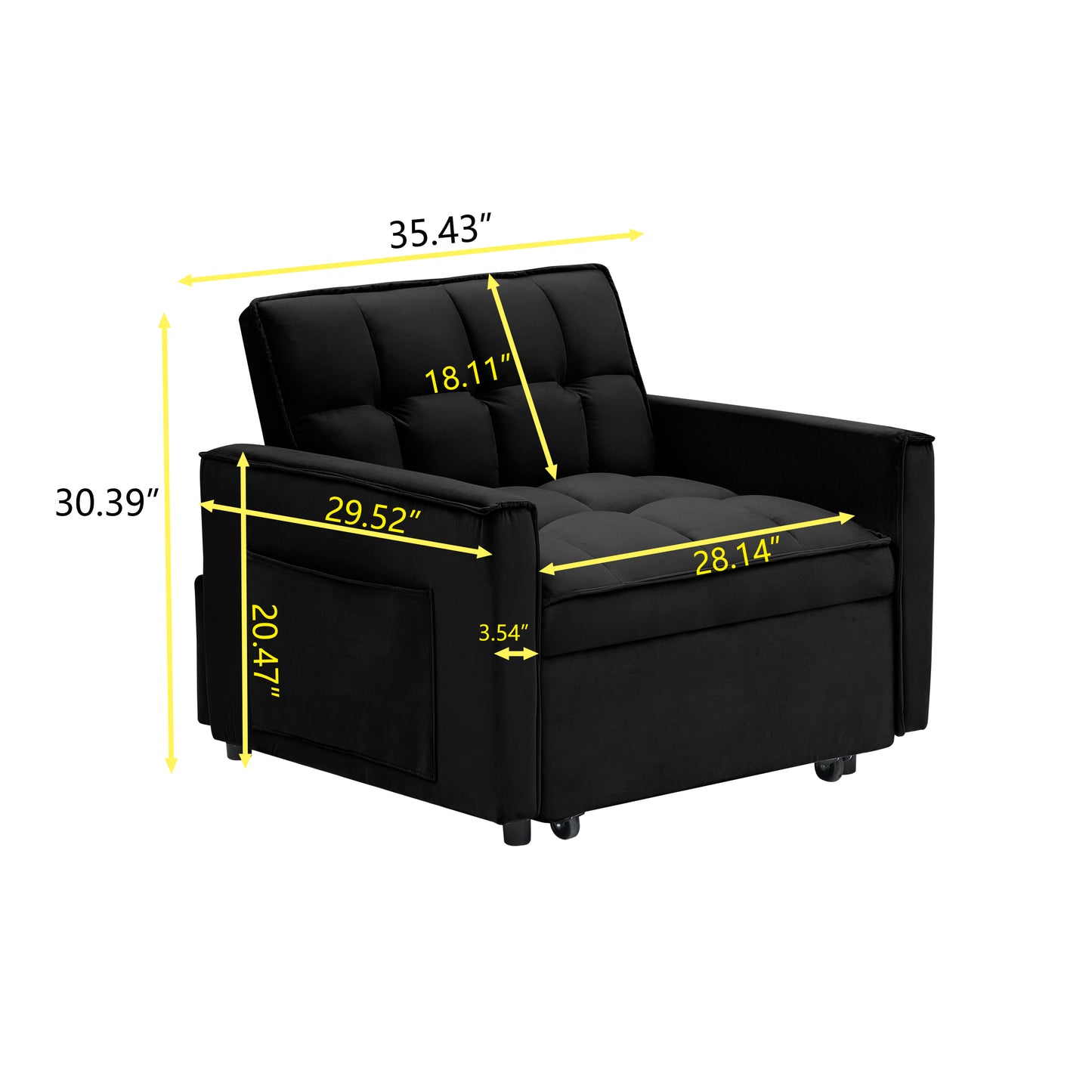 [SantaChoice] Sofa bed chair 3 in 1 convertible, recliner, single recliner, suitable for small Spaces with adjustable back black