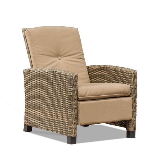 Indoor & Outdoor Recliner, All-Weather Wicker Reclining Patio Chair, Khaki Cushion (Khaki,1 Chair)