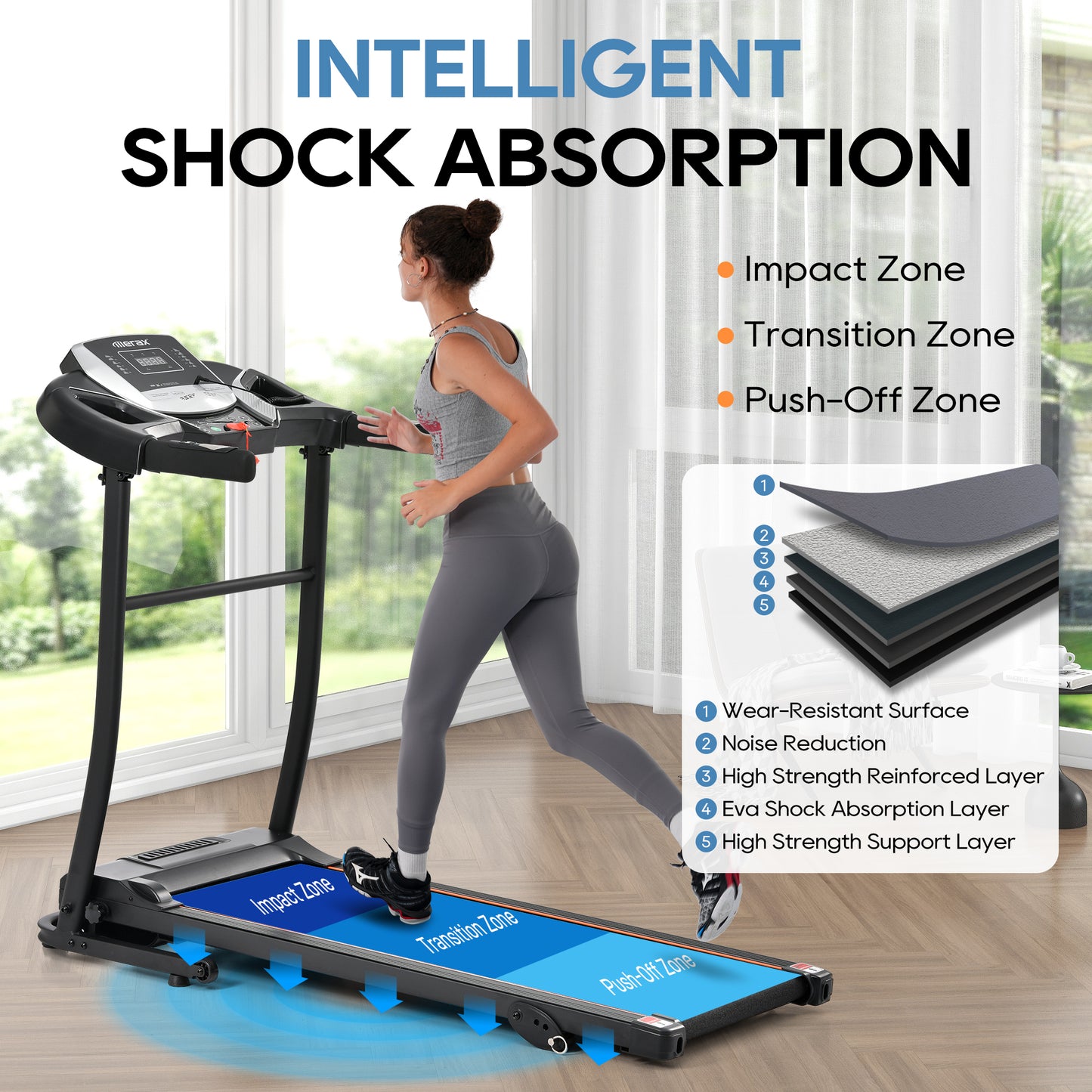 Folding Treadmill Electric Running Machine 2.5HP Motor 300LBS Weight Capacity Walking Jogging Machine with 3 Level Incline 12 Preset Programs for Home Gym