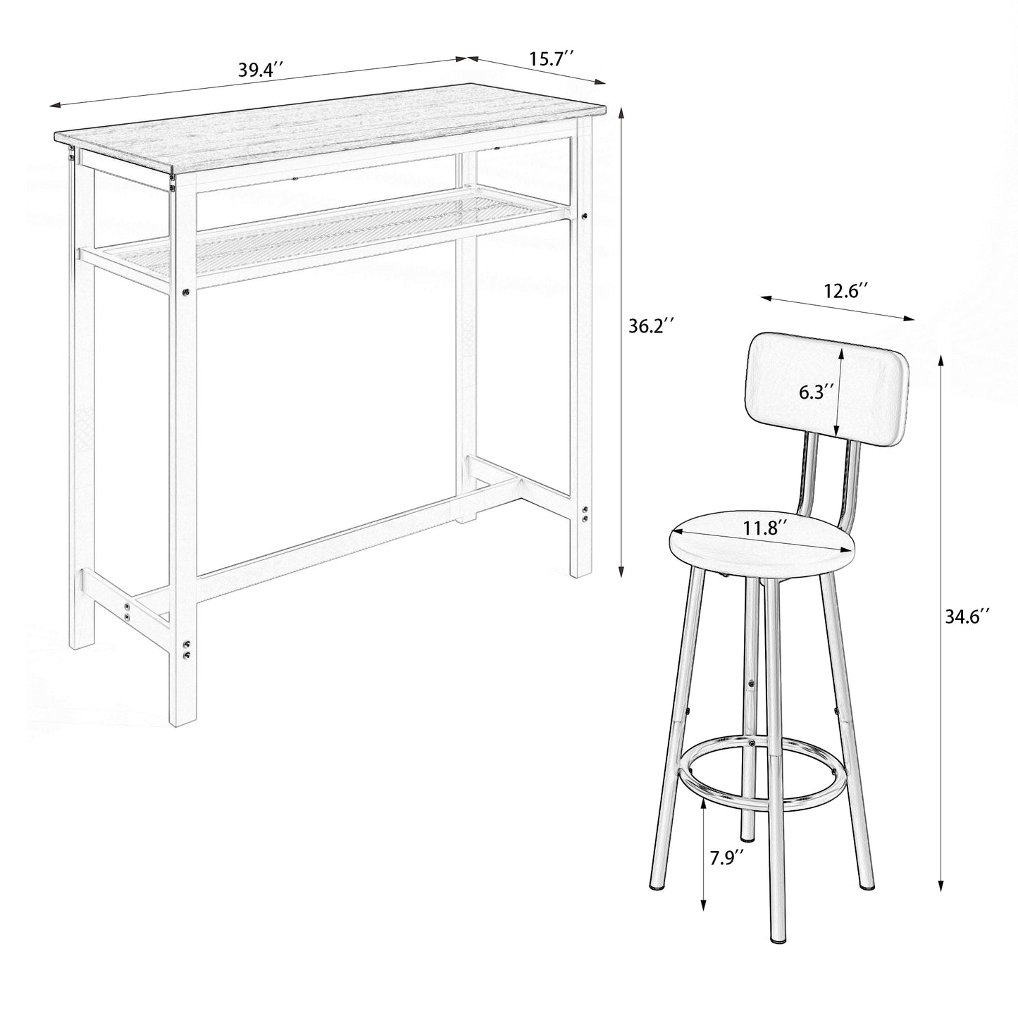 [SantaChoice] Bar table, equipped with 2 bar stools , with backrest and partition (Rustic Brown)