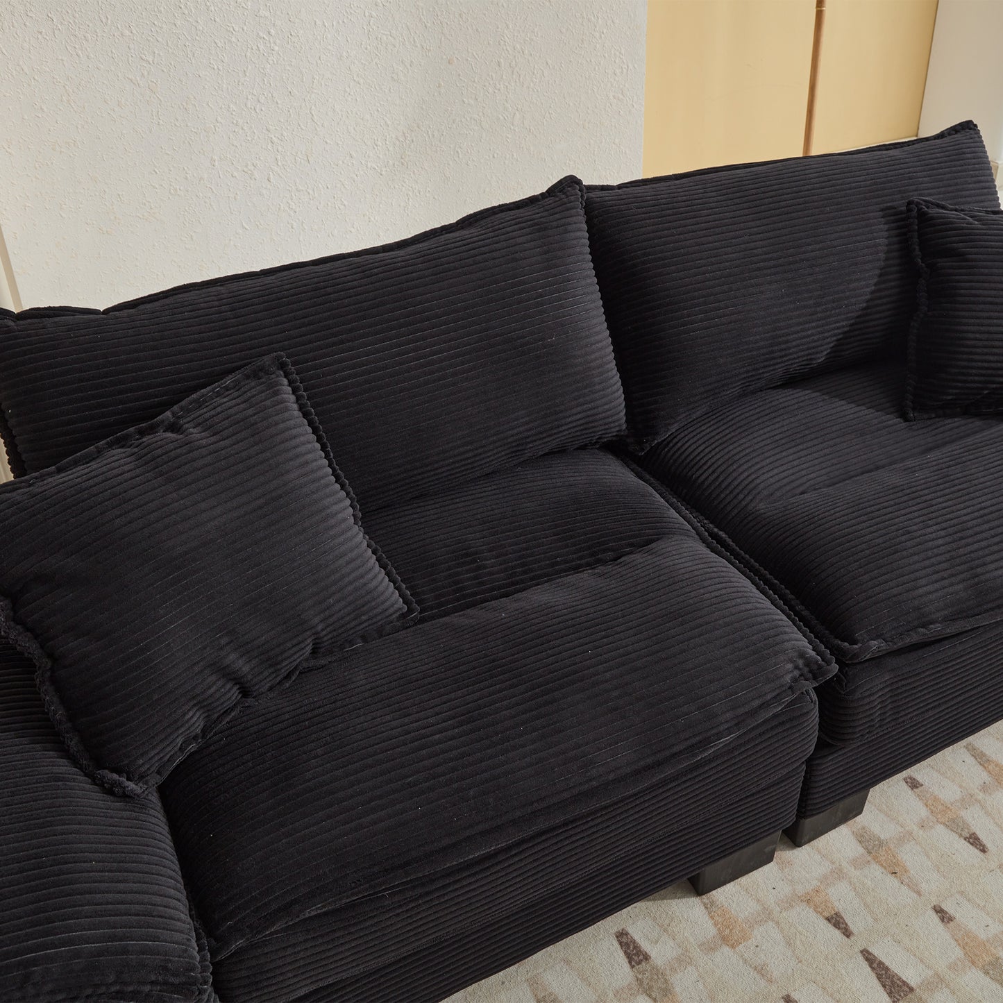 Corduroy Sofa Sleeper Couch Loveseat Sofa with Pillows Comfy Upholstered Deep Seat Sofa for Bedroom,Living Room,Apartment,Office,Dorm-Black Corduroy