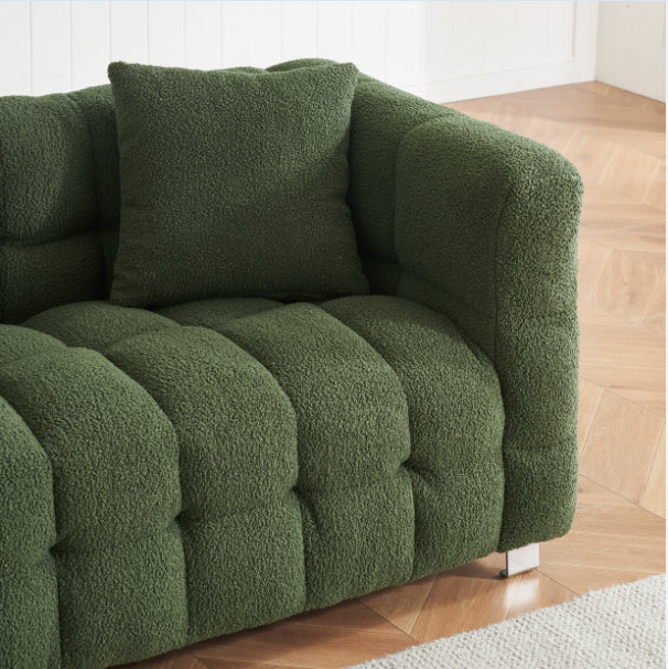 Refreshing Green Teddy Fleece Sofa - 80" Ideal for Living Room or Bedroom, Comes with Two Throw Pillows and Sturdy Hardware Foot Support