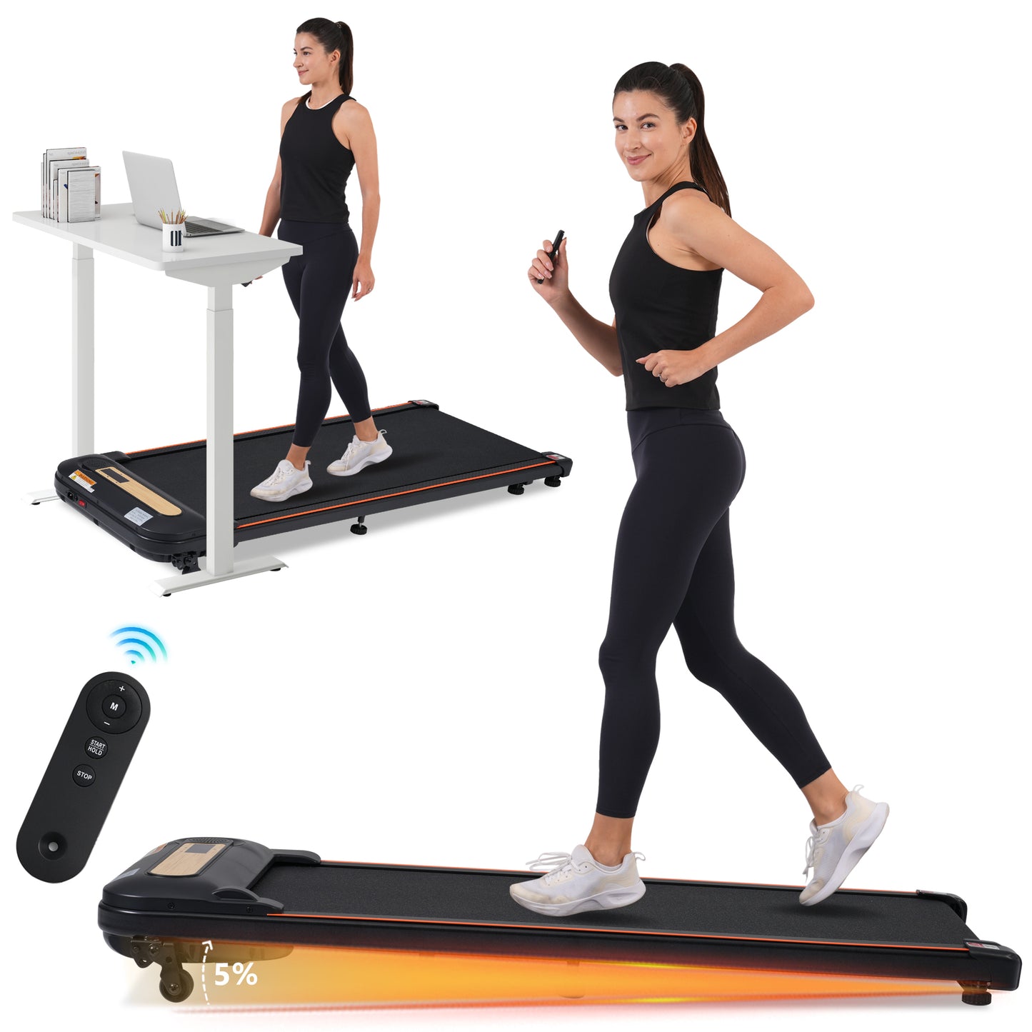 Wood Grain Decoration Walking Pad Under Desk Treadmill for Home Office -2.5HP Walking Treadmill With Incline 0.5-4MPH 300LBS Capacity Treadmill for Walking Running - Remote Control