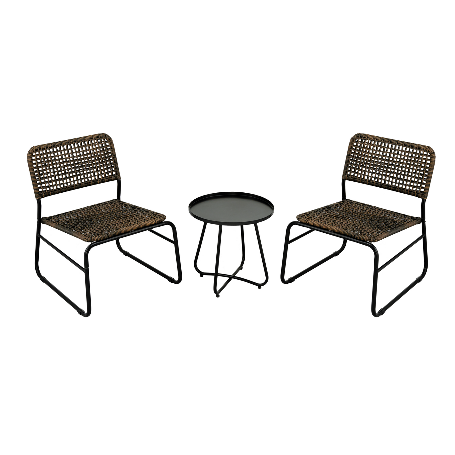 Patio Furniture Set 3 Piece Mixture Pattern PE Rattan Steel Frame And Modern Round Table, Brown and Black