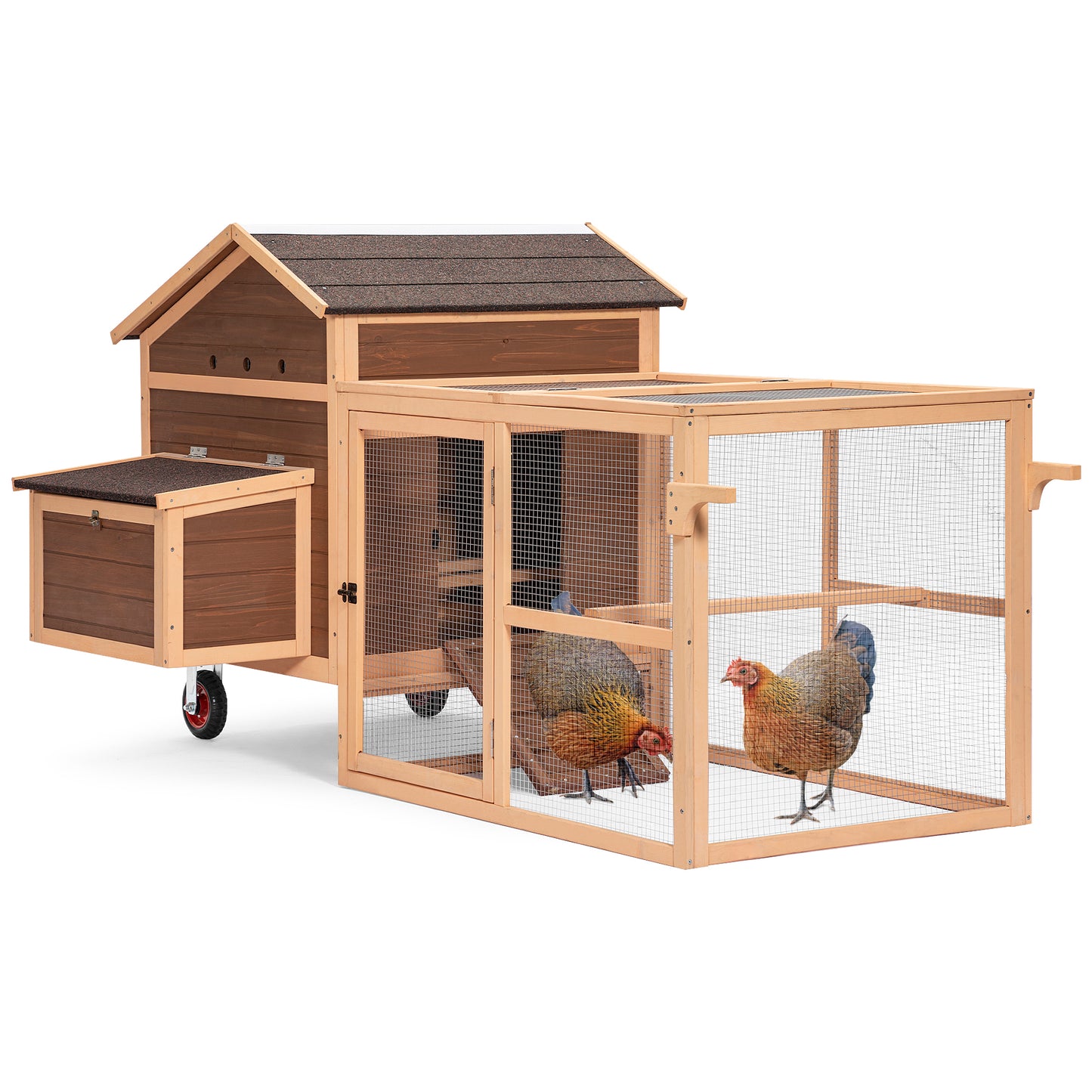 Chicken Coop with Wheels and handrails,Weatherproof Outdoor Chicken Coop with Nesting Box, Outdoor Hen House with Removable Bottom for Easy Cleaning, Weatherproof Poultry Cage, Rabbit Hutch, Wood Duck