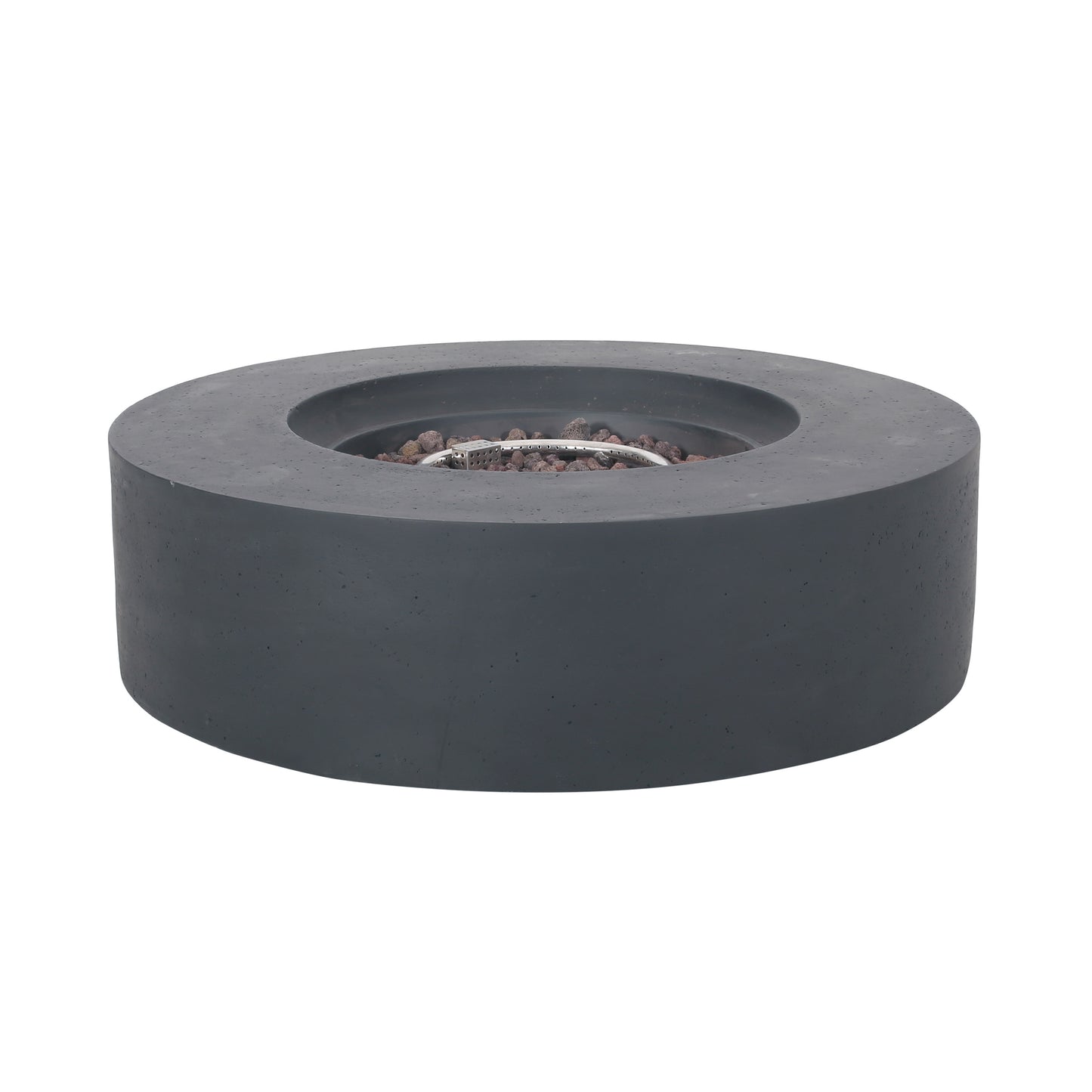 Lightweight Concrete Outdoor Circular Fire Pit, Dark Gray 50,000 BTU (Tank Cover not Included)