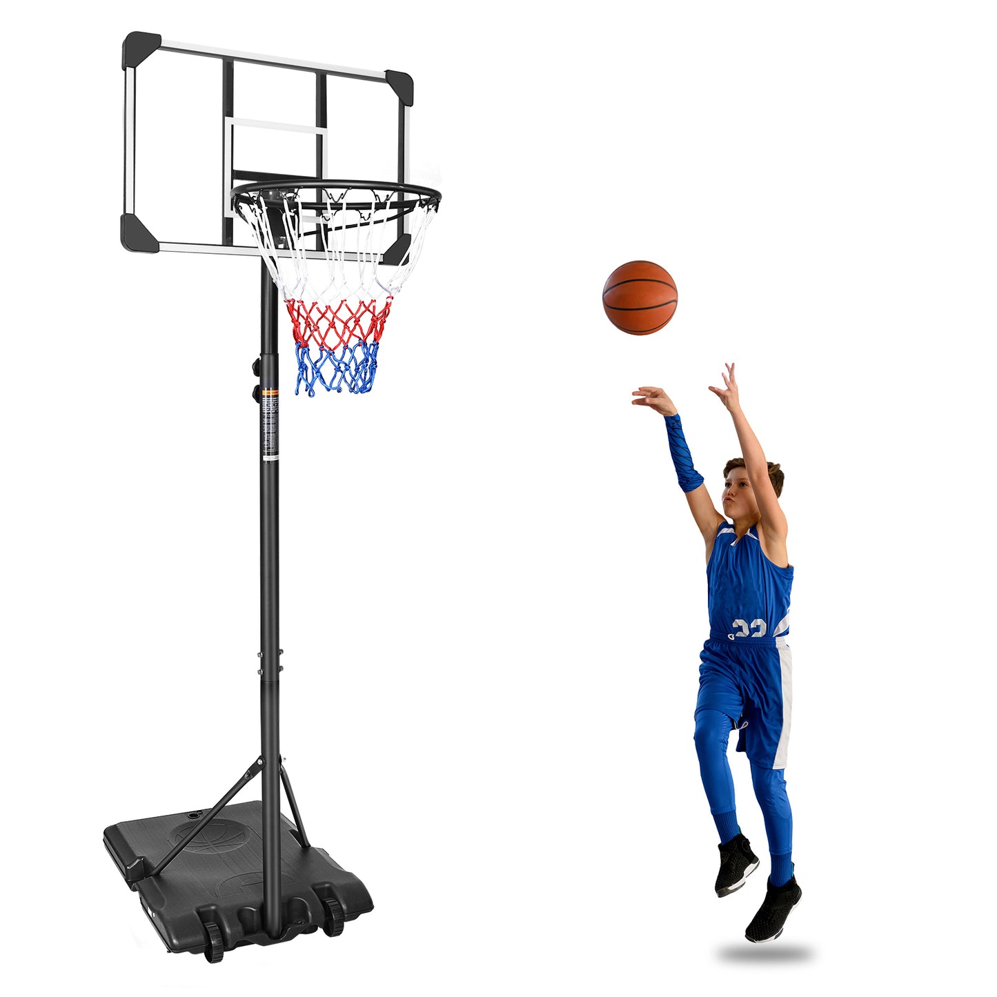 Portable Basketball Goal System with Stable Base and Wheels, use for Indoor Outdoor teenagers youth height adjustable 5.6 to 7ft Basketball Hoop 28 Inch Backboard