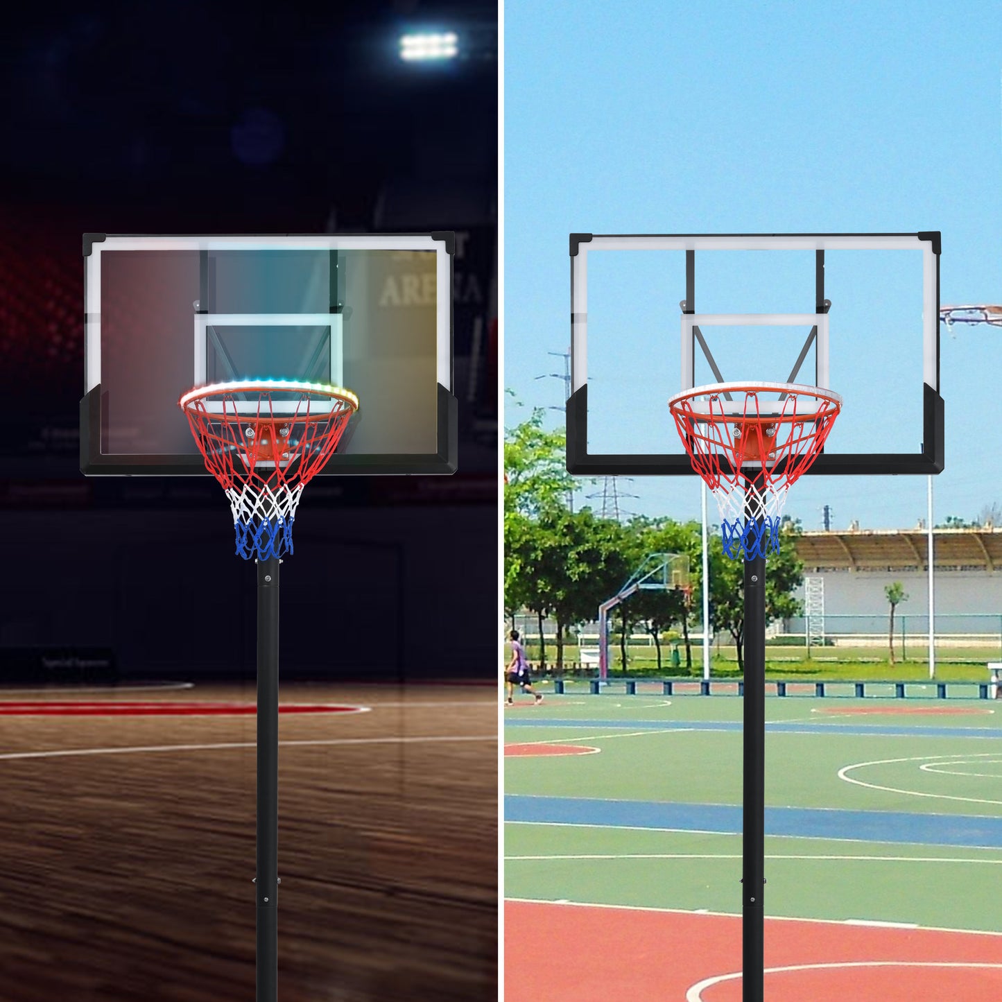 Portable Basketball Hoop Basketball System 4.76-10ft Height Adjustable for Youth Adults LED Basketball Hoop Lights, Colorful lights, Waterproof,Super Bright to Play at Night Outdoors,Good Gift for Kid