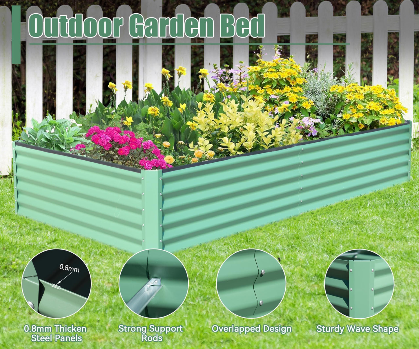 6x3x1.5ft Galvanized Raised Garden Bed, Outdoor Planter Garden Boxes Large Metal Planter Box for Gardening Vegetables Fruits Flowers, Green